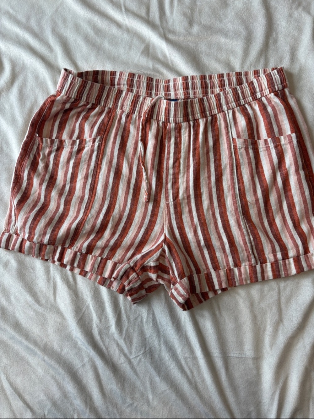 Old Navy Orange, Rust and peach  Striped High-Waist Drawstring Shorts